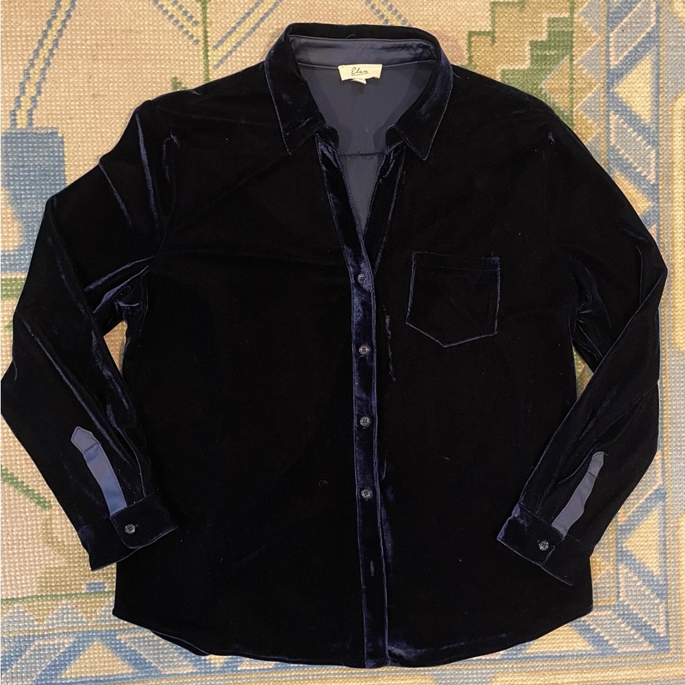 Navy Velvet Button-Up Shirt